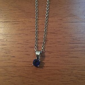 Silver Tone Necklace with Sapphire Blue Stone
